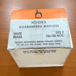 Pony White and Brass Hooks size2. 
1000 NEW hooks in the original box.